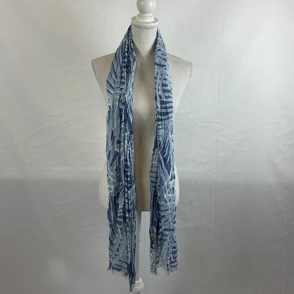 Tommy Bahama Scarf Blue White Leaf Print Raw Hem